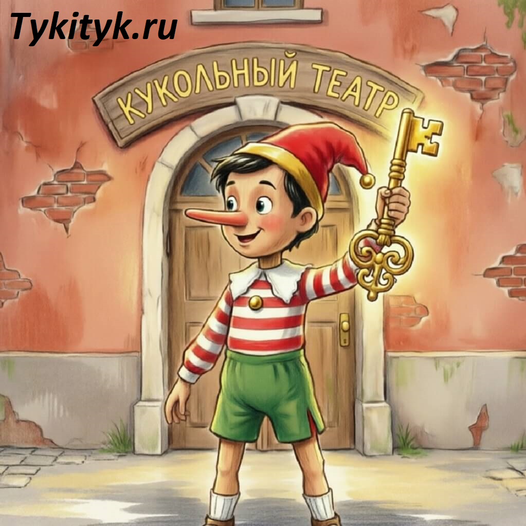 Картинка к сказке «Золотой ключик, или Приключения Буратино». Автор — Толстой А. Н.