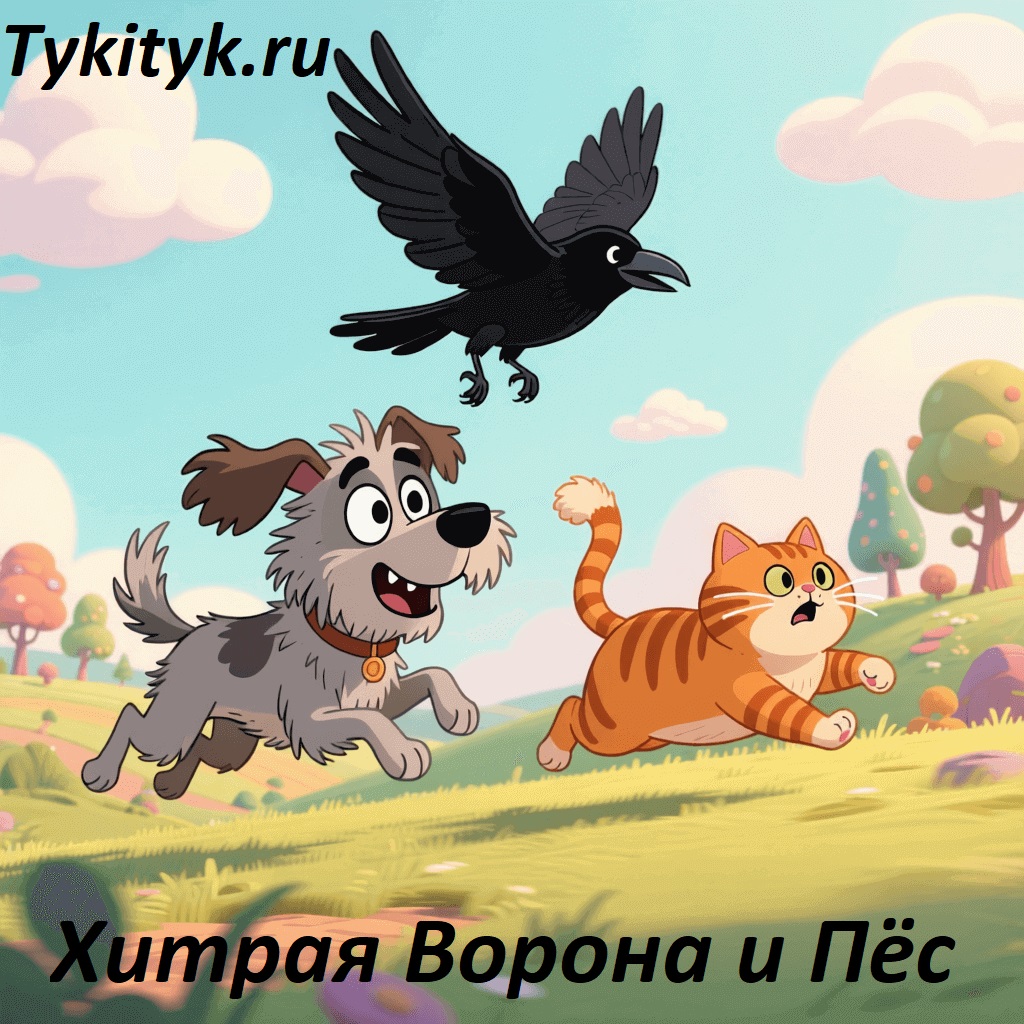 Картинка к сказке Хитрая Ворона и Пёс Иванов А.А.