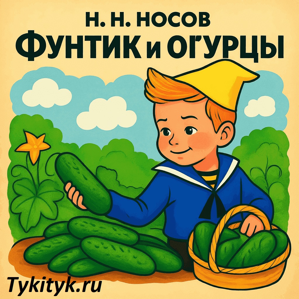 Картинка к сказке «Фунтик и огурцы» Автор — Н. Н. Носов.
